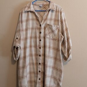 Cozy Casual Beige Plaid Shirt Dress